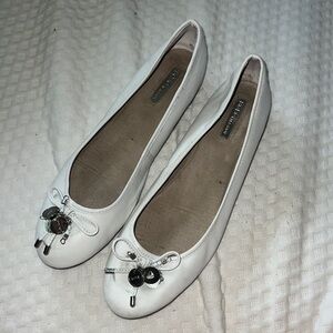 White Ballet Flats style flats with bow and silver charms